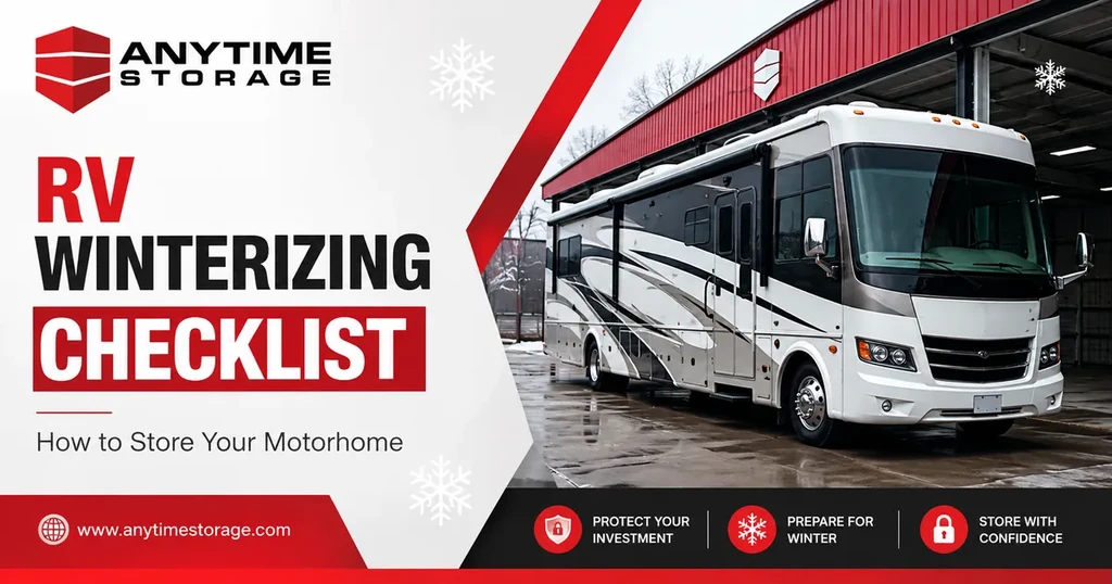 Featured image for RV Winterizing Checklist: How to Prepare Your Motorhome for Storage + Free Printable